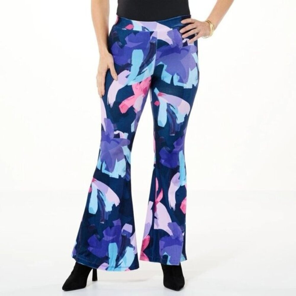 C Wonder By Christian‎ Siriano NWT Stretch Velvet Flare Leg Pants XL Blue Purple